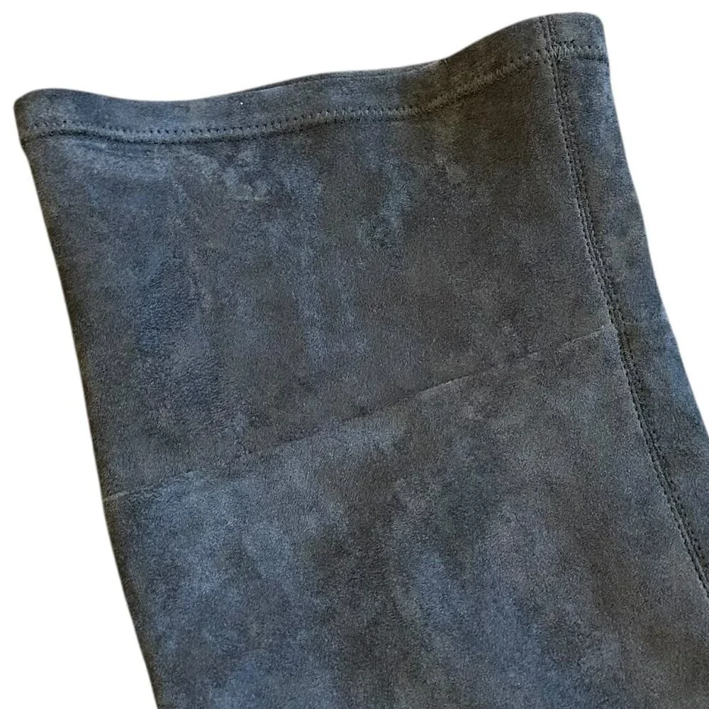 Anthropologie Grey Suede OTK Over The Knee Boots Low Heel Round Toe Size 6 Women